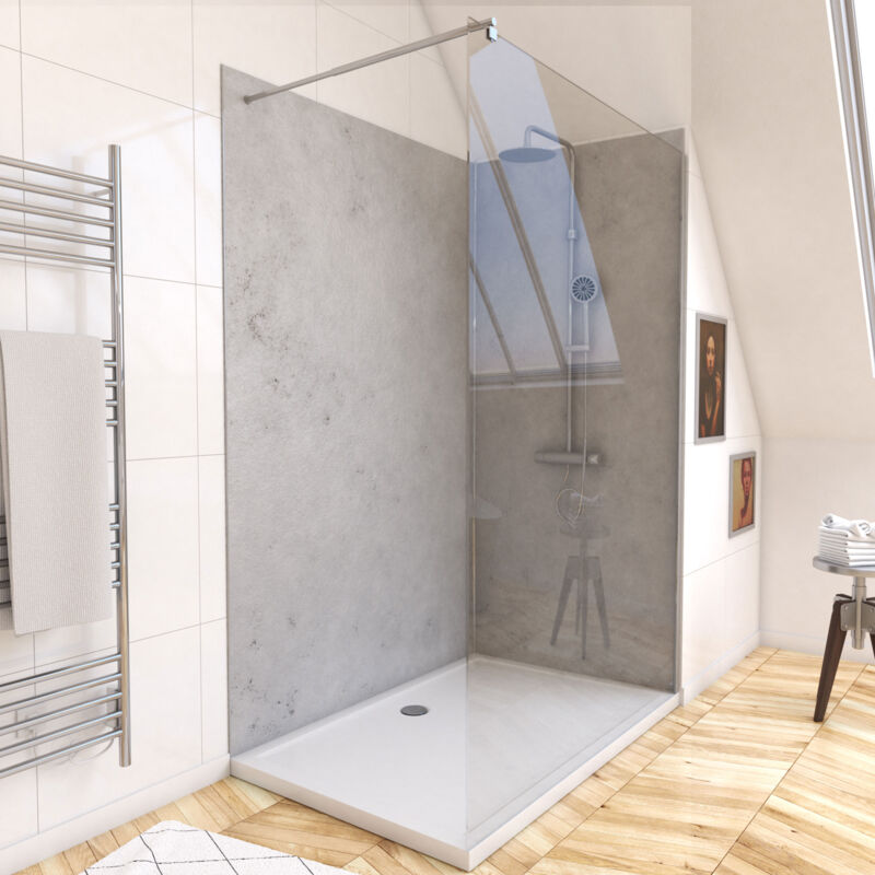 foto del prodotto pack di 2 pannelli murali pietra light grey 90 120x210 cm con profili cromati stone it