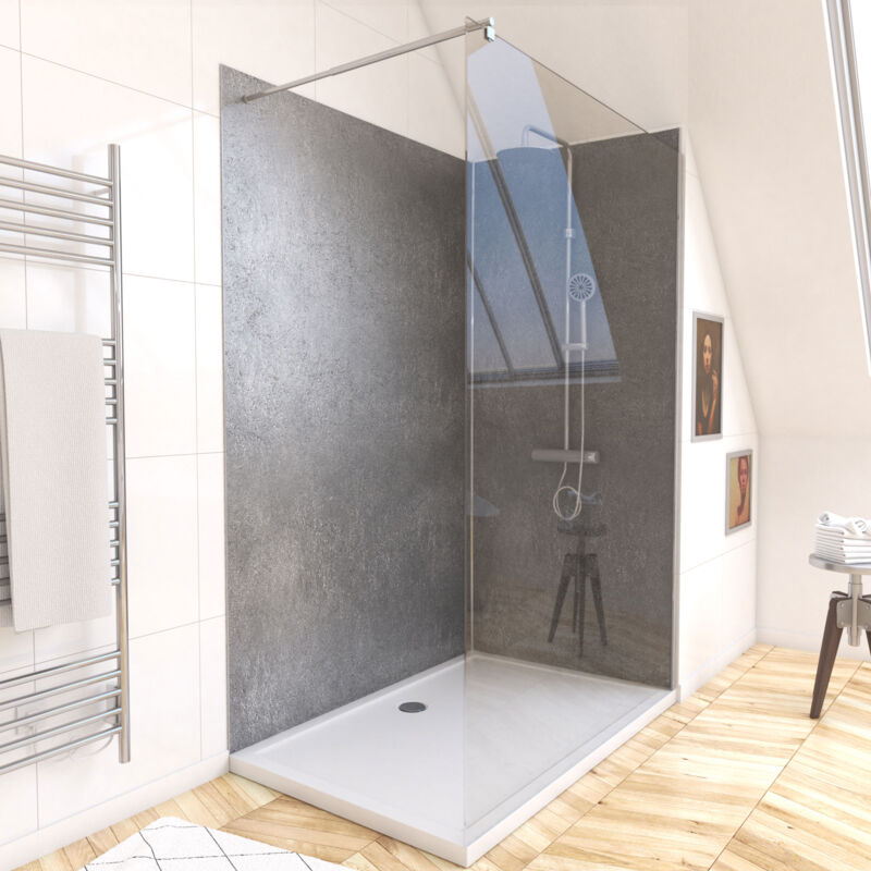 foto del prodotto pack di 2 pannelli murali pietra silver grey 90 120x210 cm con profili cromati stone it