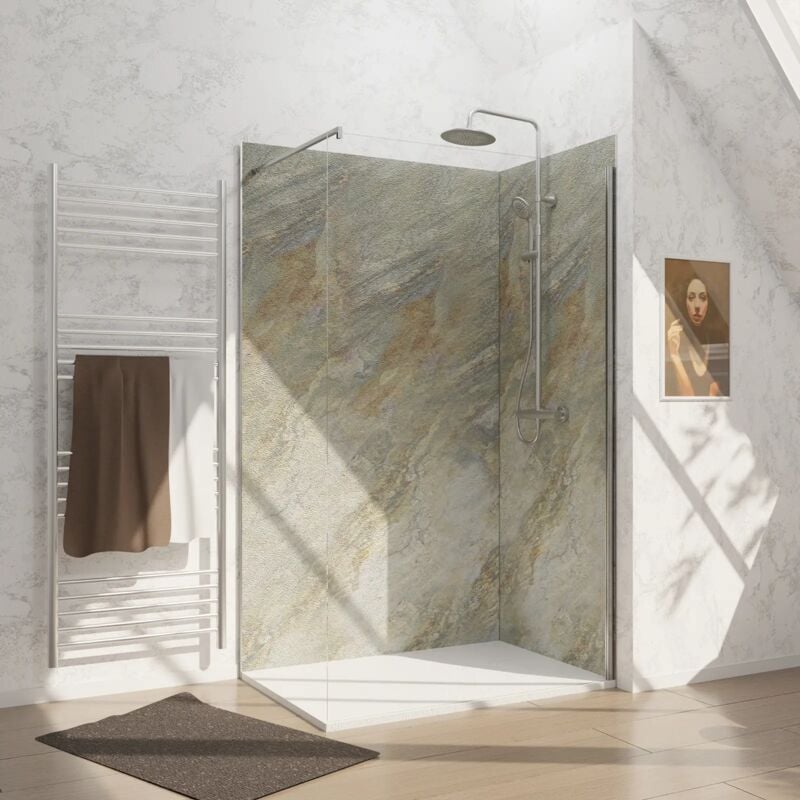 foto del prodotto pack di 2 pannelli murali pietra wood stone 90 120x210 cm con profili cromati stone it