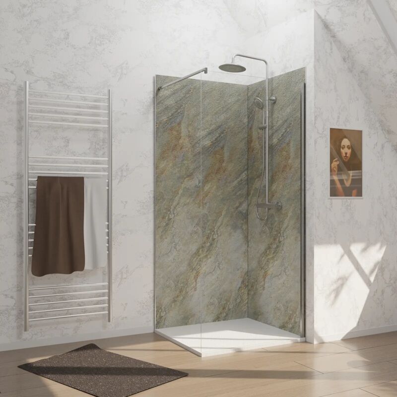 foto del prodotto pack di 2 pannelli murali pietra wood stone 90x210 cm con profili cromati stone it