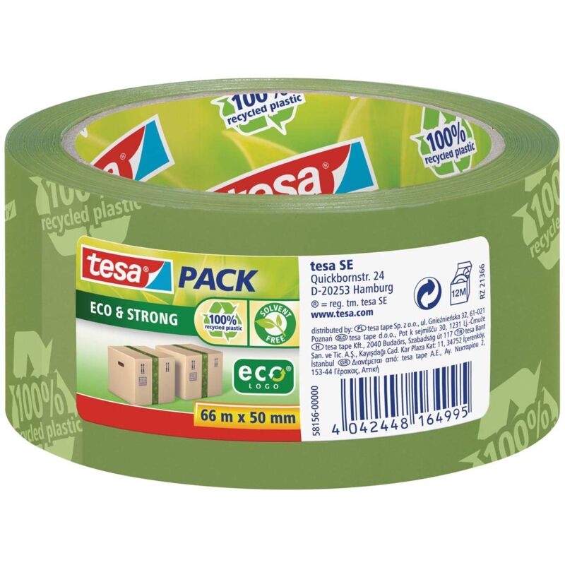 immagine 0 del prodotto pack eco strong ecologo, nastro da imballaggio ecologico in plastica riciclata al 100 prozent, resistente ai raggi uv e all invecchiamento, verde
