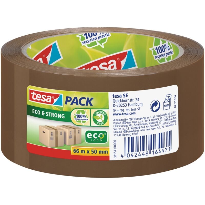 foto del prodotto pack eco strong ecologo nastro da imballaggio ecologico in plastica riciclata al 100 , resistente ai raggi uv e all invecchiamento marrone 66 m