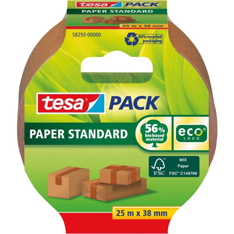 foto del prodotto pack paper standard nastro per imballaggi in carta, 56 materiale a base biologica efficiente e riciclabile marrone 25 m x 38 mm tesa