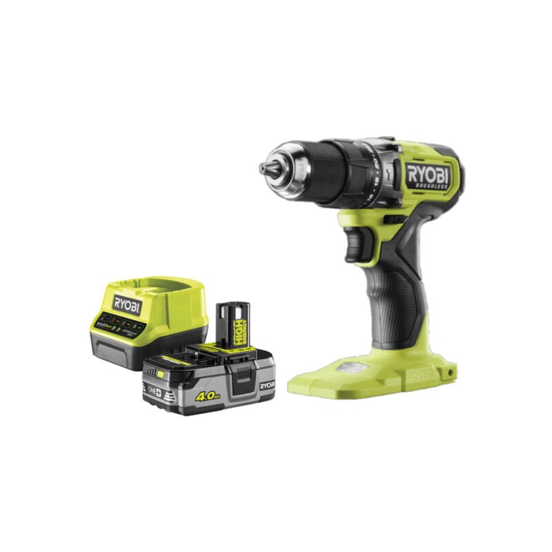 foto del prodotto pack ryobi 18v brushless trapano avvitatore 1 batteria 4.0ah 1 caricatore rapido 2.0ah