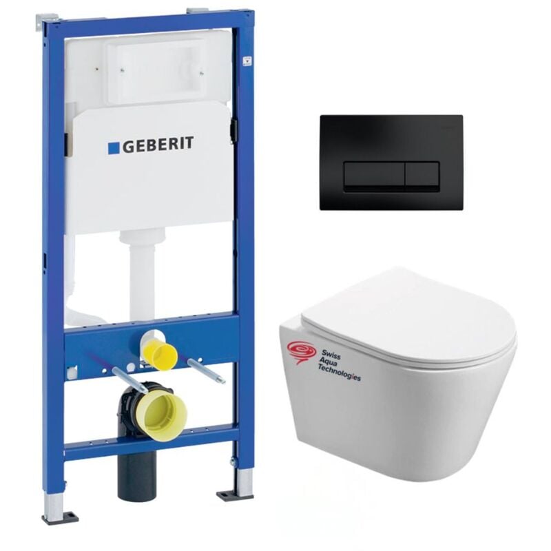 foto del prodotto pack wc bati-support geberit wc swiss aqua technologies infinitio senza flangia piastra delta 50 nero opaco