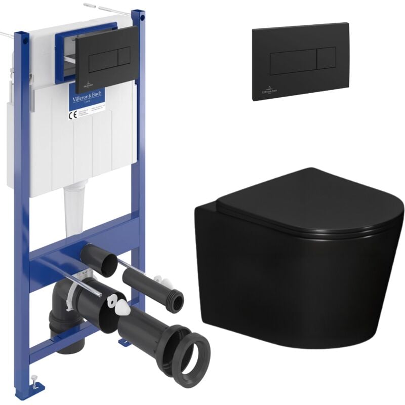 foto del prodotto pack wc con telaio villeroy boch wc ceramia sospeso senza flangia sedile softclose placca nera vcnblcetor4 
