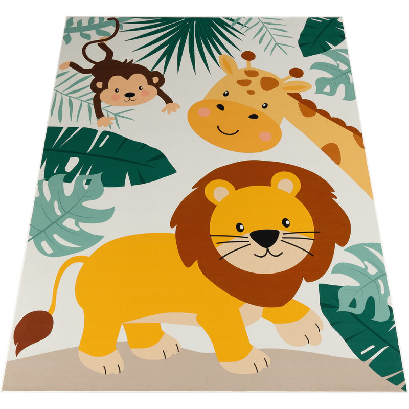 foto del prodotto paco home alfombra de habitacion infantil de juego zoo antideslizante beige azul verde 120x160 cm