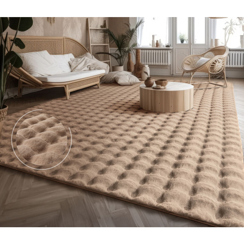 foto del prodotto paco home alfombra de sala con pelo corto, estilo escandinavo abstracto japandi boho, con efecto 3d, uni crema 200x280 cm, beige 3