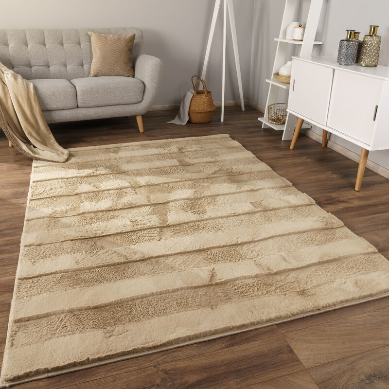 foto del prodotto paco home alfombra de sala con pelo corto, estilo escandinavo abstracto japandi boho, con efecto 3d, uni crema 80x150 cm, beige 4