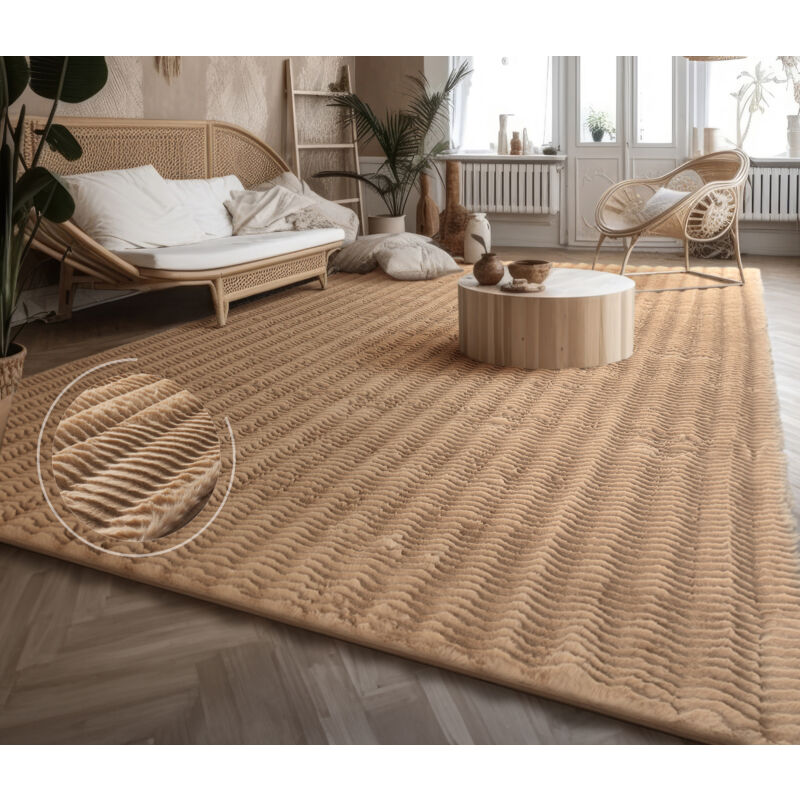 immagine 0 del prodotto paco home alfombra de sala con pelo corto, estilo escandinavo abstracto japandi boho, con efecto 3d, uni crema 80x150 cm, beige