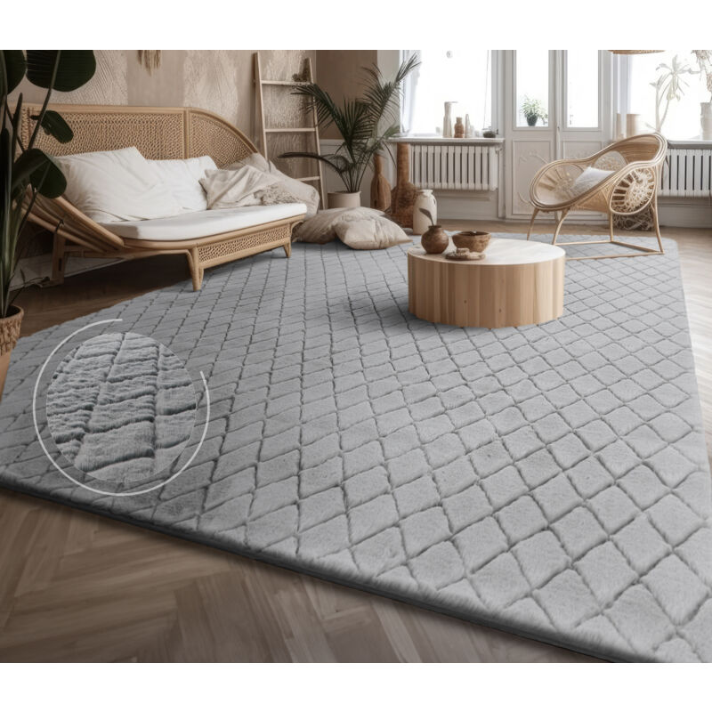 foto del prodotto paco home alfombra de sala con pelo corto, estilo escandinavo abstracto japandi boho, con efecto 3d, uni crema 80x150 cm, grigio 2