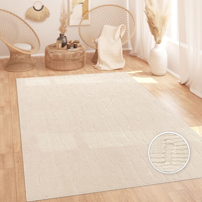 foto del prodotto paco home alfombra sala de estar pelo alto escandinavo estilo boho esponjoso lavable crema 240x340 cm