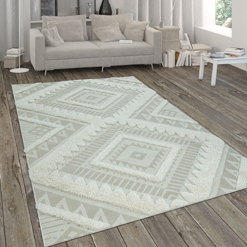 foto del prodotto paco home alfombra salon de habitacion cocina exterior terraza jardin etnica geometrico 3d 80x150 cm, beige