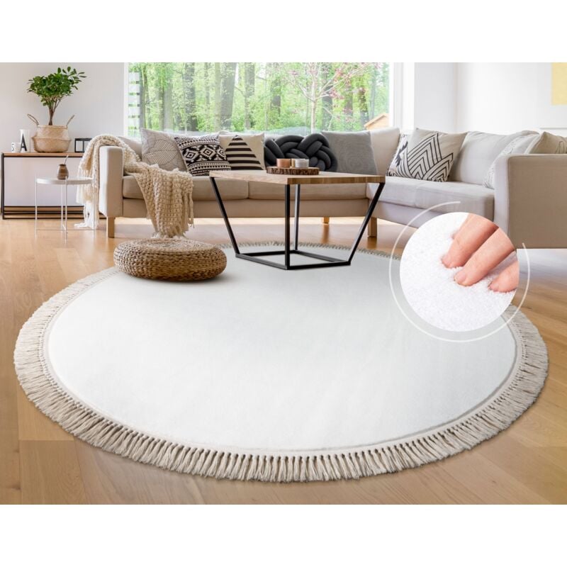 foto del prodotto paco home alfombra salon de habitacion infantil pelo largo antideslizante lisa felpa 100 cm tondo, crema