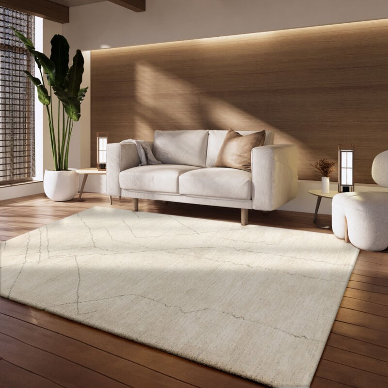 foto del prodotto paco home alfombra salon de habitacion pelo corto geometrico nordica moderna 3d crema 80x150 cm