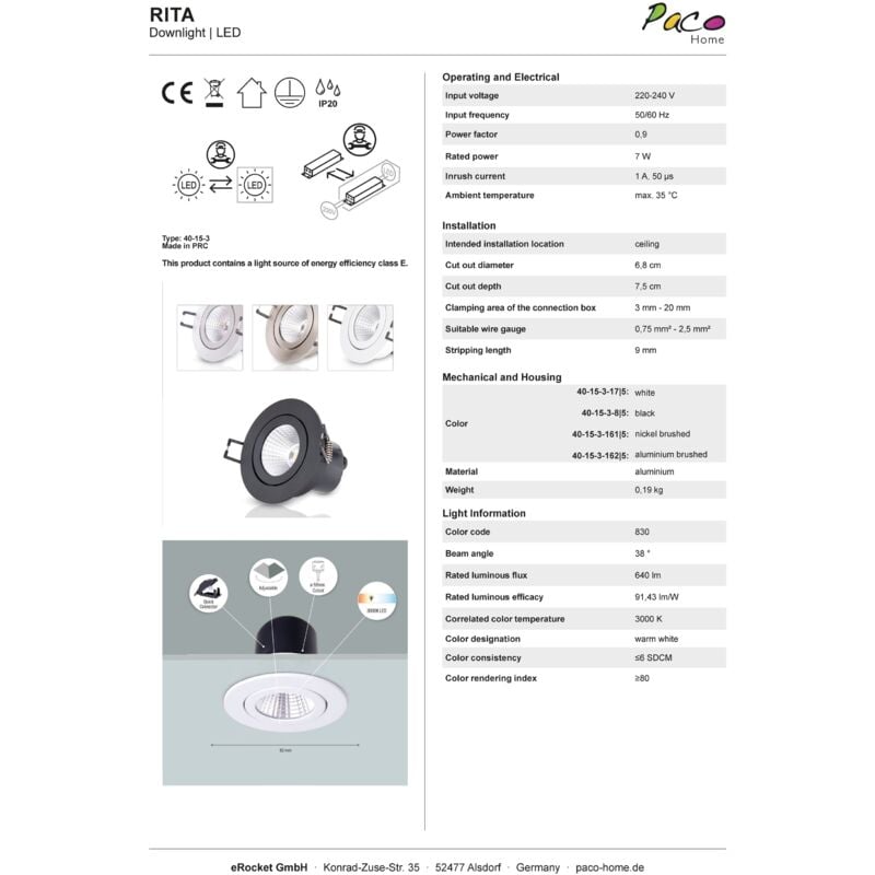 foto del prodotto paco home faretto da incasso spotlight luce guardaroba lampada sottopensile cucina nero, 1 x led girevole