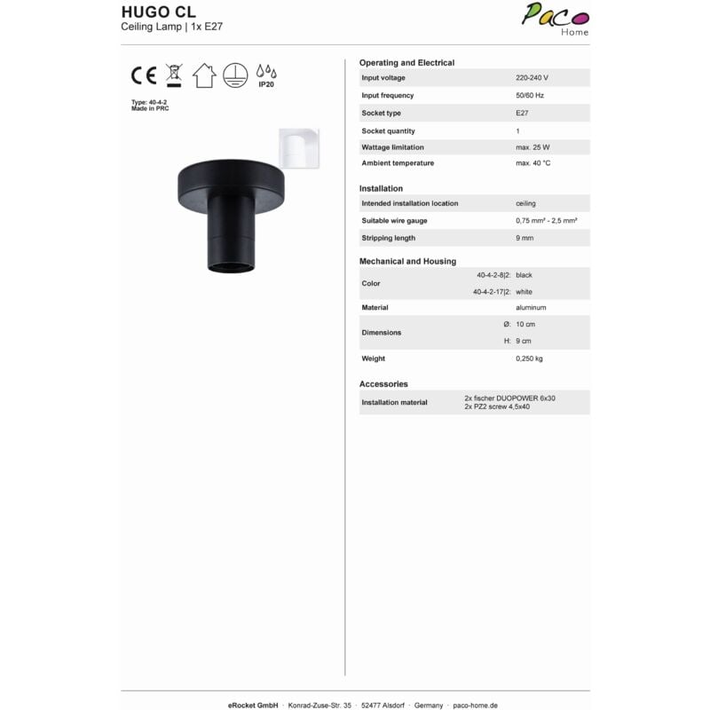 foto del prodotto paco home lampada a plafone plafoniera stabile e27 monoemissione facile montaggio bianca, vetro affumicato a60 150lm 5w