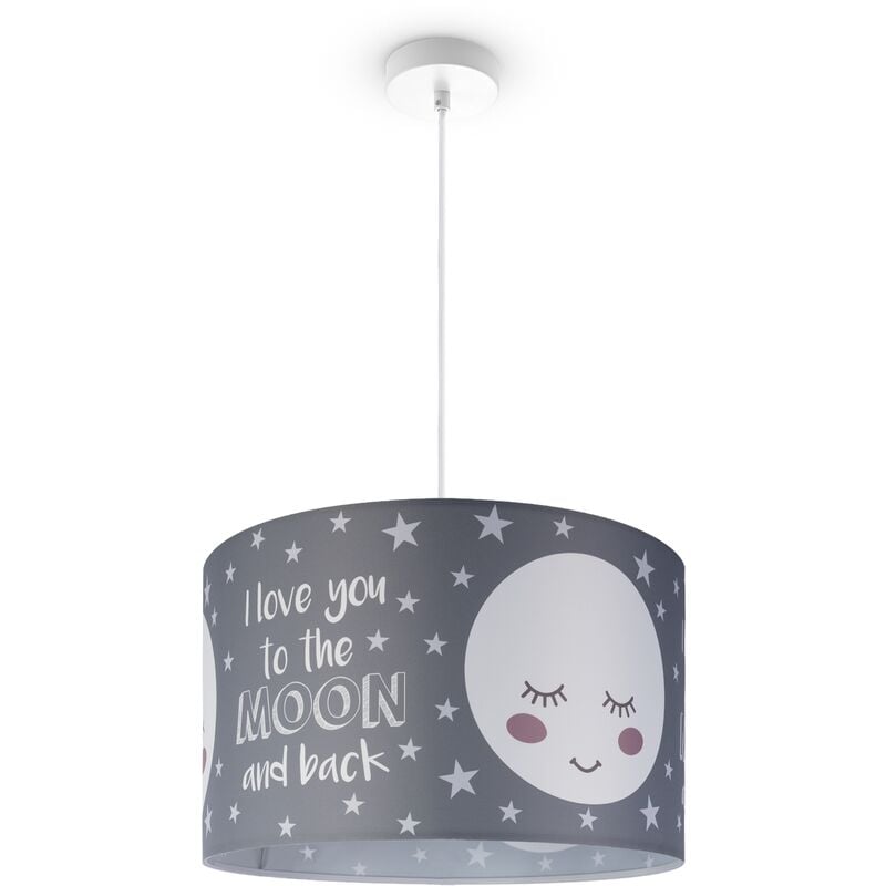foto del prodotto paco home lampada a soffitto cameretta dei bambini sospensione paralume tessuto rotonda stelle luce a sospensione bianca, design 1 45,5 cm 