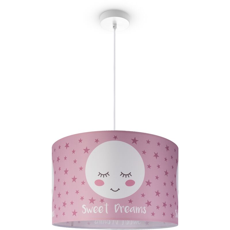 foto del prodotto paco home lampada a soffitto cameretta dei bambini sospensione paralume tessuto rotonda stelle luce a sospensione bianca, design 2 45,5 cm 