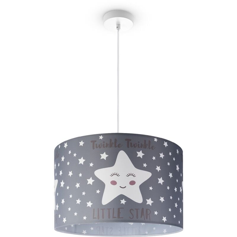 foto del prodotto paco home lampada a soffitto cameretta dei bambini sospensione paralume tessuto rotonda stelle luce a sospensione bianca, design 3 45,5 cm 