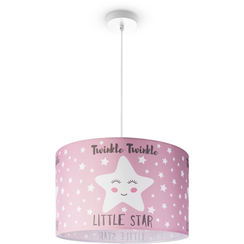 foto del prodotto paco home lampada a soffitto cameretta dei bambini sospensione paralume tessuto rotonda stelle luce a sospensione bianca, design 4 45,5 cm 