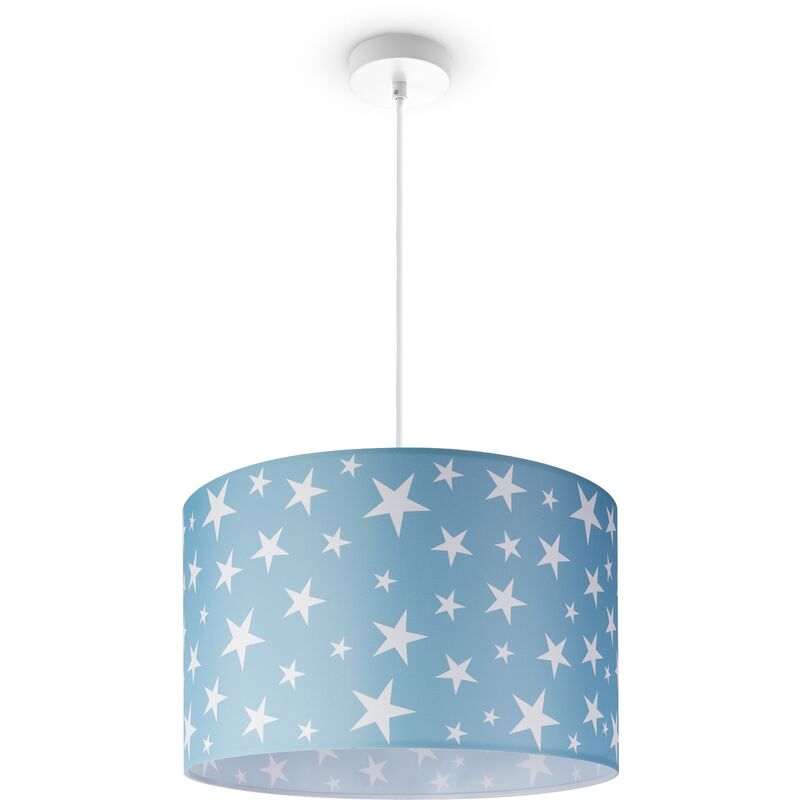 foto del prodotto paco home lampada a soffitto cameretta dei bambini sospensione paralume tessuto rotonda stelle luce a sospensione bianca, design 5 45,5 cm 