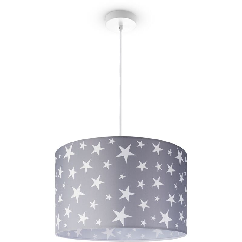foto del prodotto paco home lampada a soffitto cameretta dei bambini sospensione paralume tessuto rotonda stelle luce a sospensione bianca, design 6 45,5 cm 