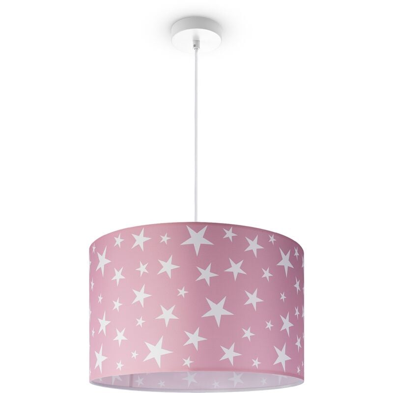 foto del prodotto paco home lampada a soffitto cameretta dei bambini sospensione paralume tessuto rotonda stelle luce a sospensione bianca, design 7 45,5 cm 