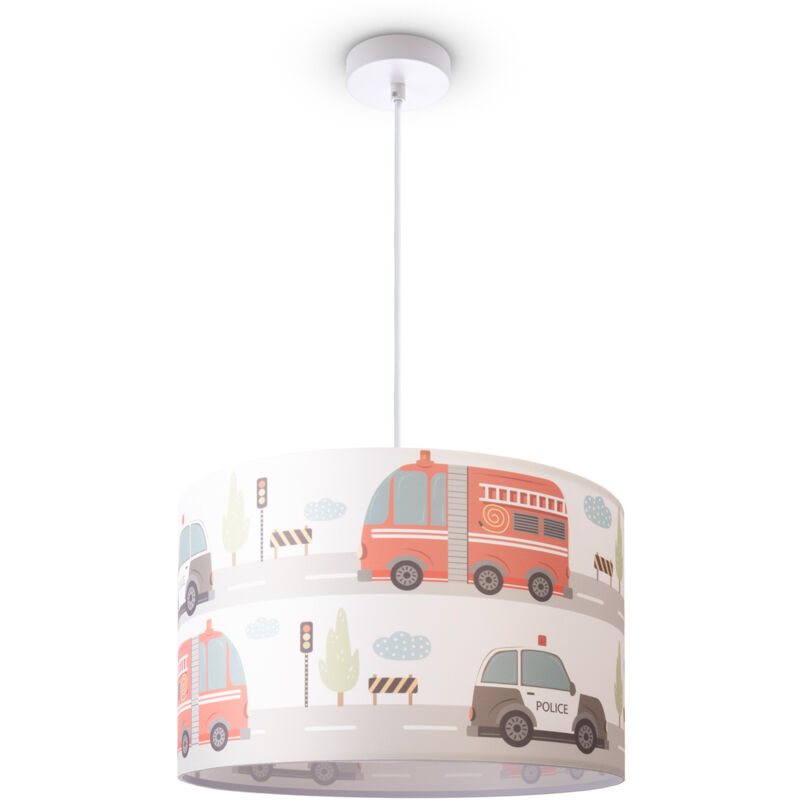 foto del prodotto paco home lampada a soffitto sospensione cameretta dei bambini vigili del fuoco strada polizia e27 luce a sospensione bianca, design 1 45,5 cm 