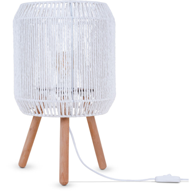 foto del prodotto paco home lampada da tavolo scrivania lampada da comodino lettura paralume boho e27 bianco, tipo 5