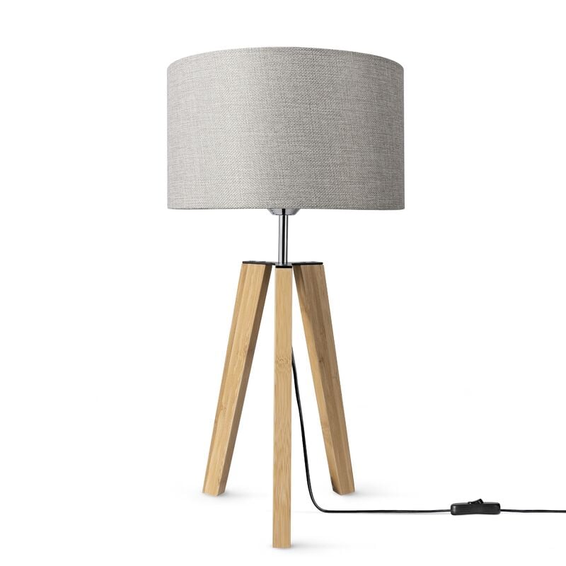 foto del prodotto paco home lampada da tavolo treppiede da comodino da terra e27 stoffa paralume uni grigio 28cm , lampada da tavolo bamb 