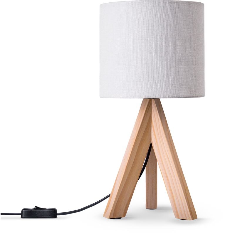 foto del prodotto paco home lampada da tavolo treppiede da comodino da terra e27 stoffa paralume uni lampada da tavolo beige, bianco 17 cm 