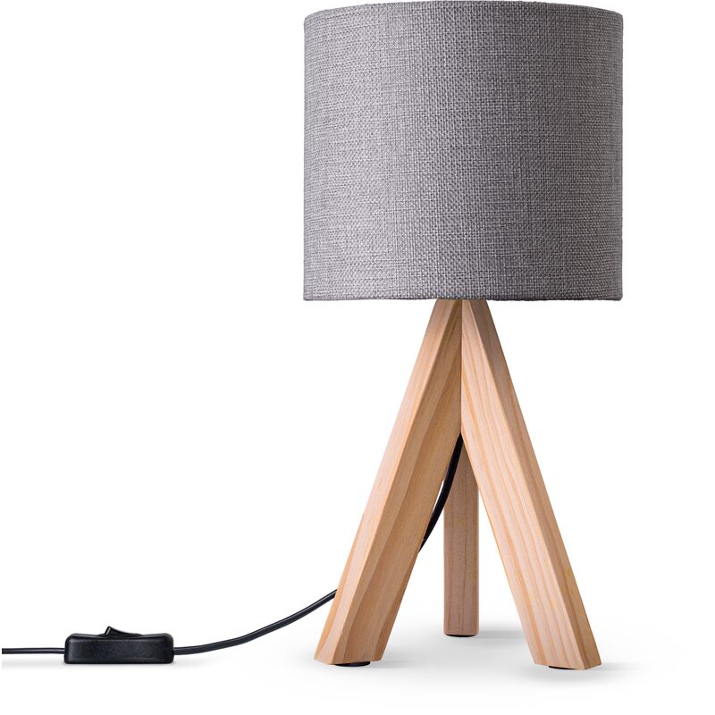 foto del prodotto paco home lampada da tavolo treppiede da comodino da terra e27 stoffa paralume uni lampada da tavolo beige, grigio 17 cm 