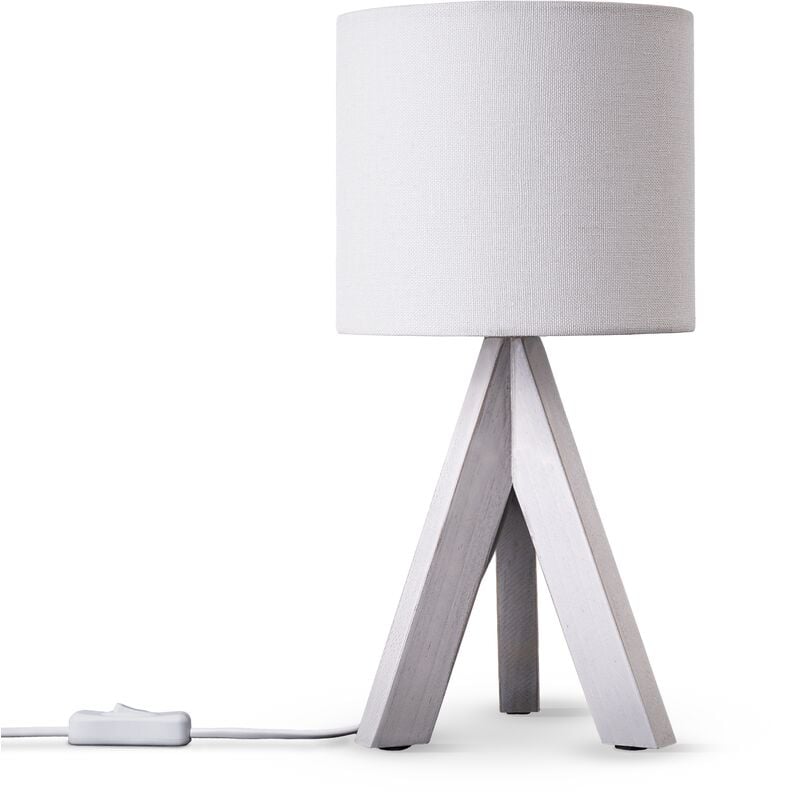 foto del prodotto paco home lampada da tavolo treppiede da comodino da terra e27 stoffa paralume uni lampada da tavolo bianca, bianco 17 cm 