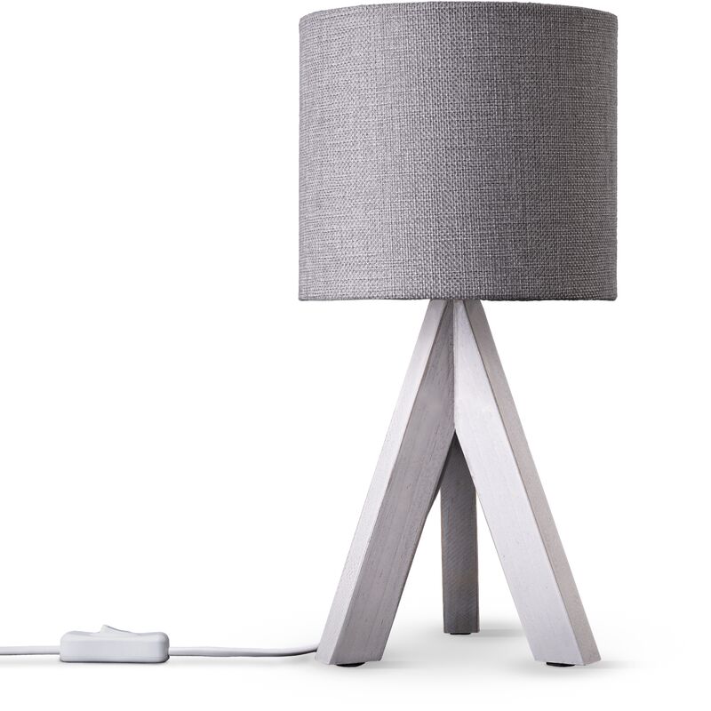 foto del prodotto paco home lampada da tavolo treppiede da comodino da terra e27 stoffa paralume uni lampada da tavolo bianca, grigio 17 cm 