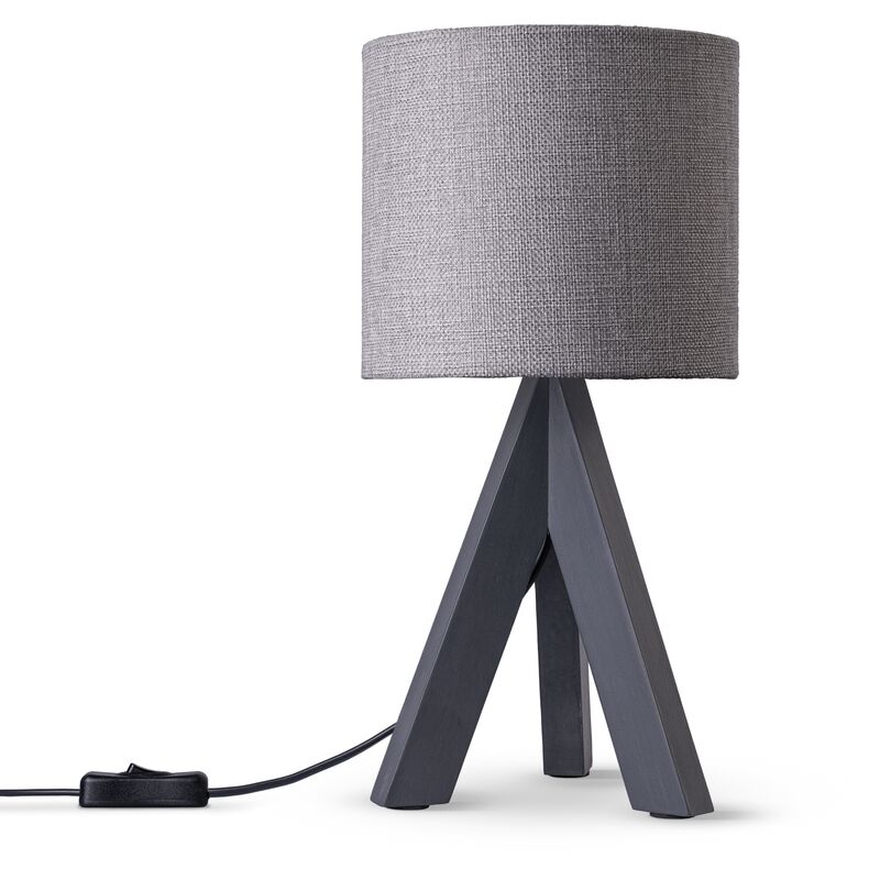foto del prodotto paco home lampada da tavolo treppiede da comodino da terra e27 stoffa paralume uni lampada da tavolo nero, grigio 17 cm 