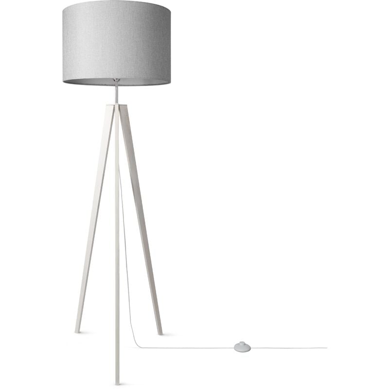 foto del prodotto paco home lampada da tavolo treppiede da comodino da terra e27 stoffa paralume uni lampada da terra bianca, grigio 44,5 cm 