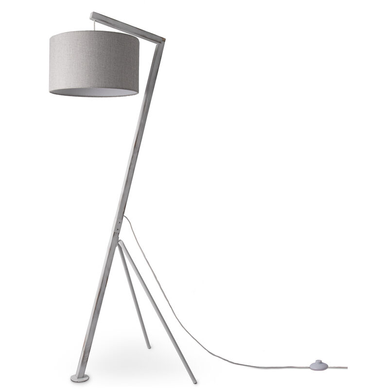 foto del prodotto paco home lampada da terra moderna soggiorno treppiede legno metallo vintage e27 braccio grigio 38cm , lampada da terra bianca