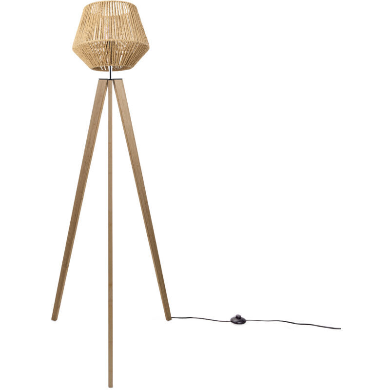 foto del prodotto paco home lampada terra moderna soggiorno camera letto effetto rattan cesto boho e27 beige 33 cm , lampada da terra legna