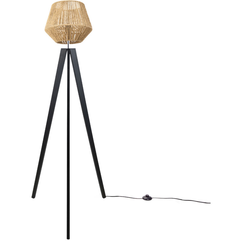 foto del prodotto paco home lampada terra moderna soggiorno camera letto effetto rattan cesto boho e27 beige 33 cm , lampada da terra nero
