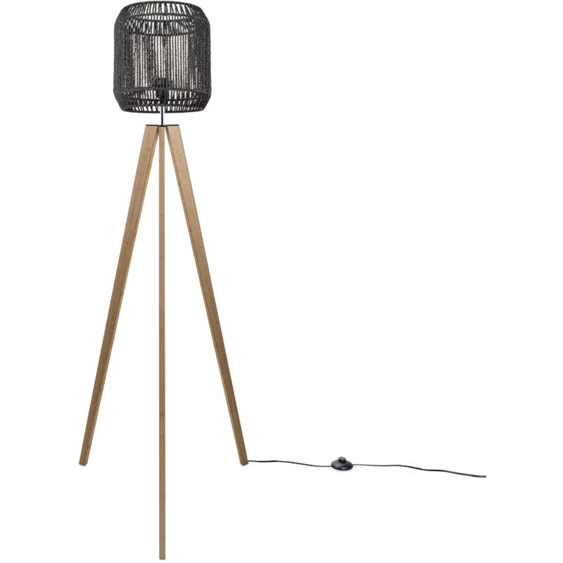 foto del prodotto paco home lampada terra moderna soggiorno camera letto effetto rattan cesto boho e27 nero 28 cm , lampada da terra legna