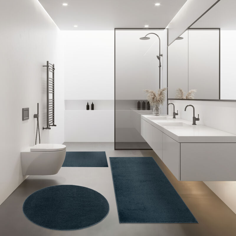 foto del prodotto paco home moderno tappetino da bagno tappeto bagno shaggy morbido soffice tinta unita blu 40x55 cm