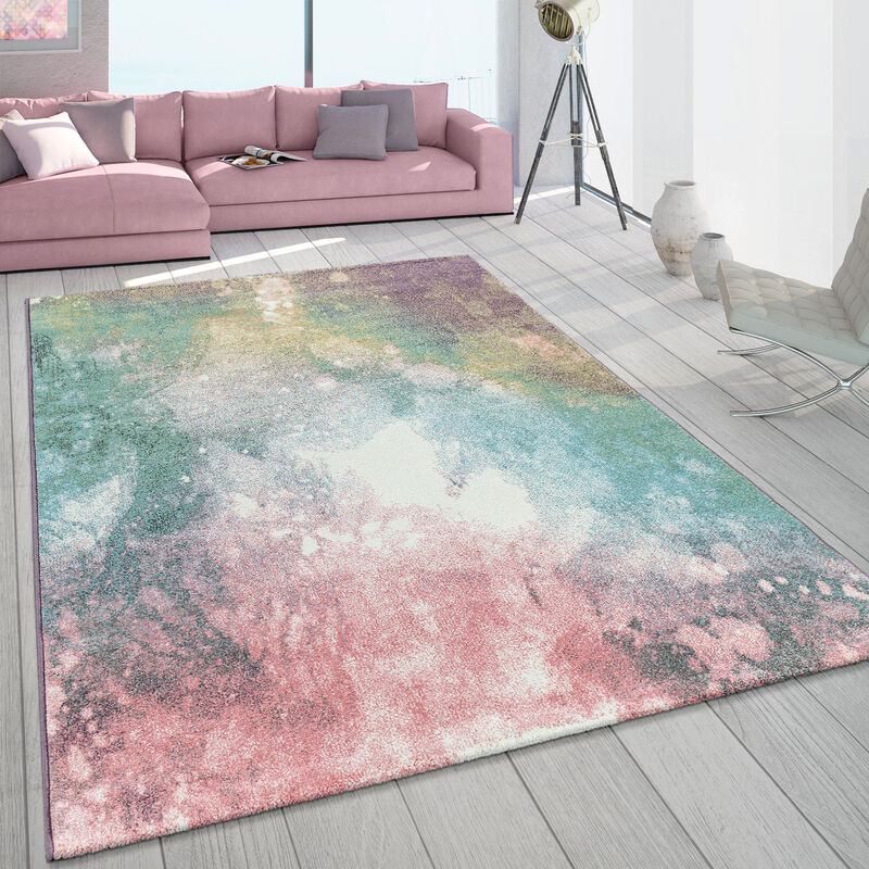 foto del prodotto paco home moderno tappeto a pelo corto per il soggiorno, colorato e con design di galassia multicolore 60x100 cm