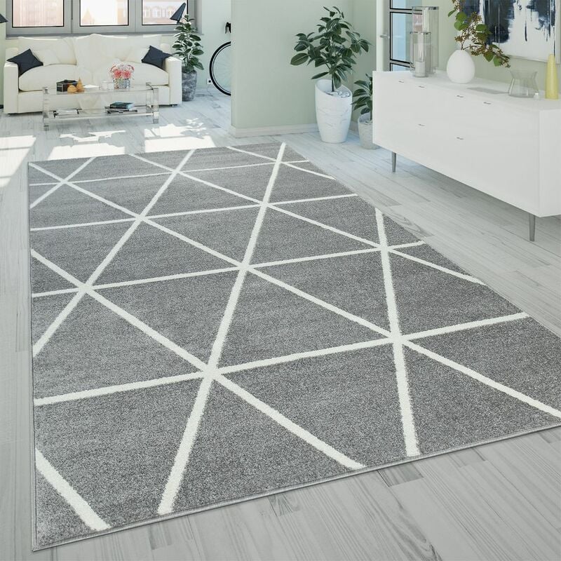 foto del prodotto paco home moderno tappeto a pelo corto per il soggiorno con design geometrico dal motivo a rombi, in grigio 60x100 cm