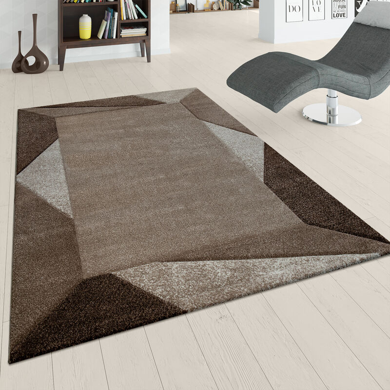 foto del prodotto paco home moderno tappeto a pelo corto per soggiorno effetto 3d bordo geometrico marrone beige 80x150 cm