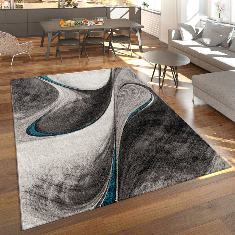 foto del prodotto paco home moderno tappeto da soggiorno a pelo corto, m lange, dal design astratto in grigio, blu e nero 80x150 cm