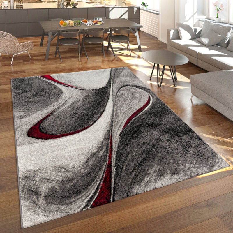foto del prodotto paco home moderno tappeto da soggiorno a pelo corto, m lange, dal design astratto in grigio, rosso e nero 160x230 cm