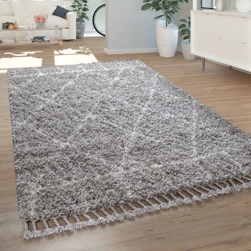 foto del prodotto paco home morbido tappeto shaggy a pelo lungo grigio per il soggiorno, con motivo orientale in stile berbero 120x170 cm