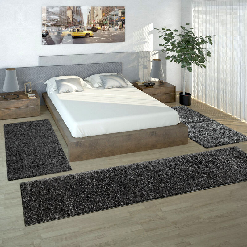 foto del prodotto paco home parure scendiletto set di runner 3 pezzi tappeto shaggy tappeto runner antracite 2 pezzi 70x140 1 pezzo 70x250