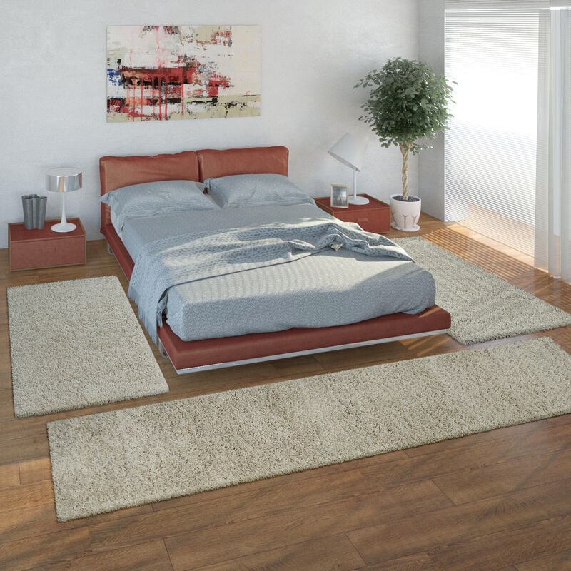 foto del prodotto paco home parure scendiletto set di runner 3 pezzi tappeto shaggy tappeto runner crema 2 pezzi 60x100 1 pezzo 70x250